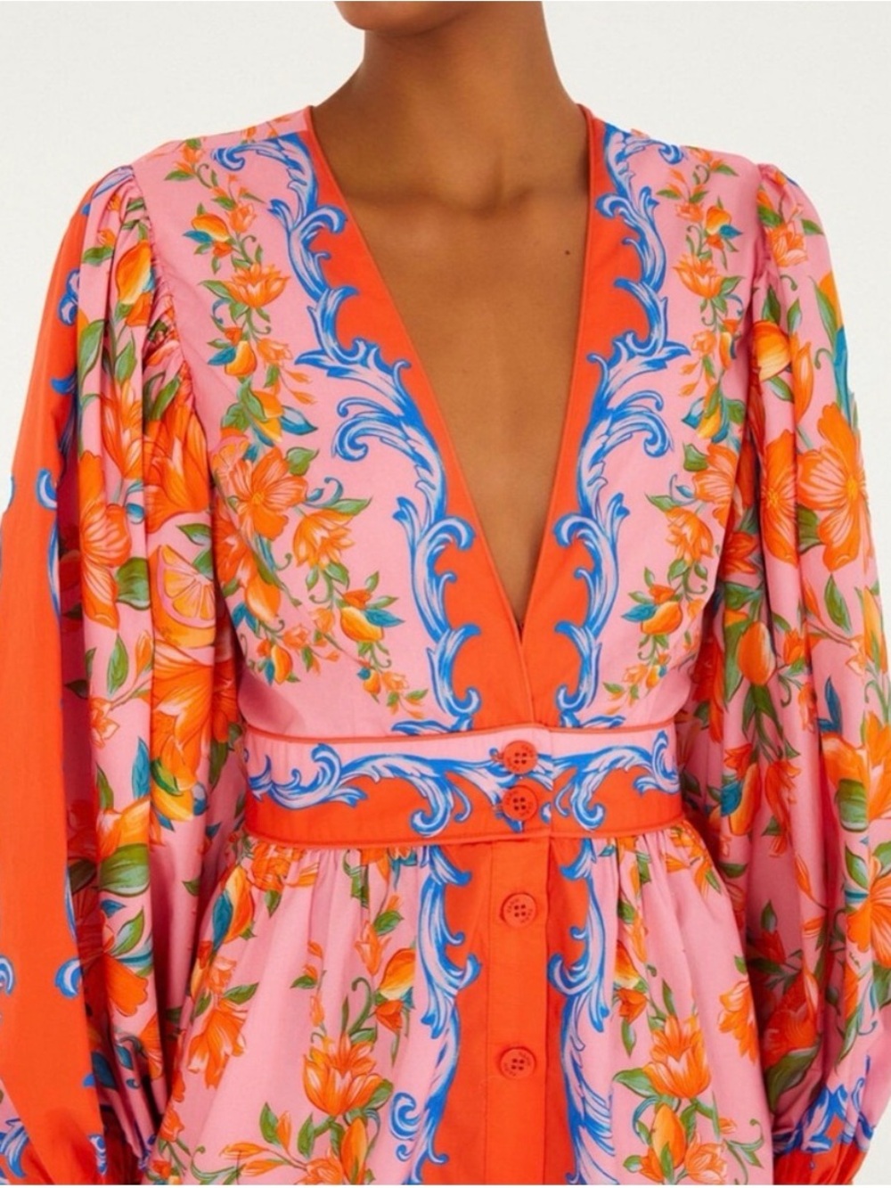 Farm Rio 🍊Vibrant Pink & Orange Floral Mini Dress Size SMALL EUC